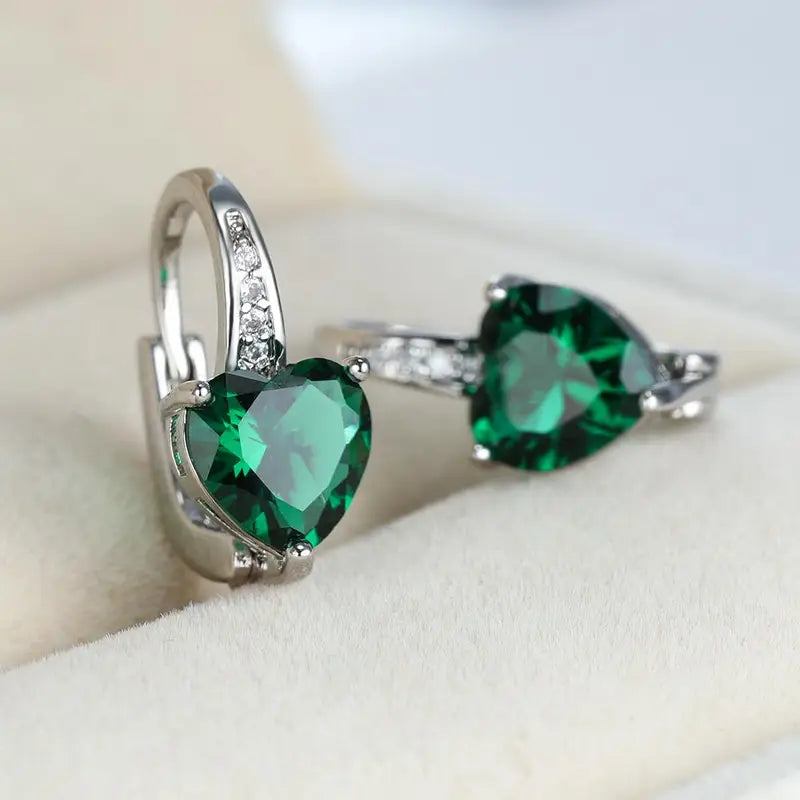 Boucles d'Oreilles Cœur Vert Lunaire