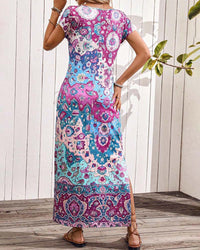 Robe décontractée imprimée colorée avec fentes