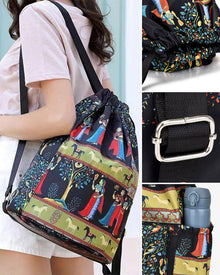 Sac à bandoulière avec cordon de serrage de style ethnique