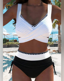Bikini Casual Couleur Contrastée Couture Deux Pièces