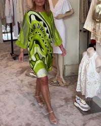 Robe midi imprimée tendance à col rond
