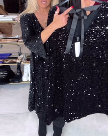 Robe En Velours Pailletée Avec Décolleté Large