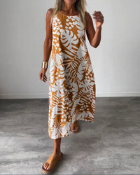 Robe décontractée sans manches à imprimé feuilles