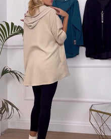Manteau décontracté à capuche de couleur unie avec fermeture éclair