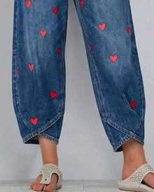 Pantalon Cœur Imprimé Denim Cheville
