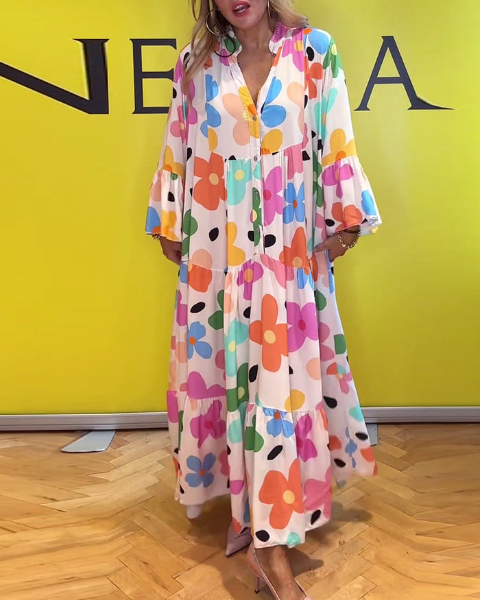 Robe décontractée à manches cloche et imprimé floral coloré