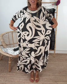 Robe À Col Rond Et Manches Longues Imprimée