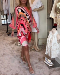 Robe midi imprimée tendance à col rond