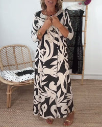Robe À Col Rond Et Manches Longues Imprimée