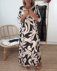 Robe À Col Rond Et Manches Longues Imprimée