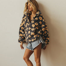 Veste en Fleece Floral Surdimensionnée avec Zip Demi