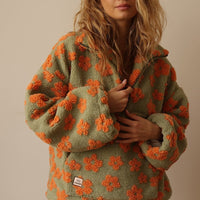 Veste en Fleece Floral Surdimensionnée avec Zip Demi