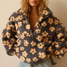 Veste en Fleece Floral Surdimensionnée avec Zip Demi