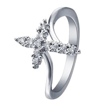 Bague Croix En Argent Couverte De Zircon