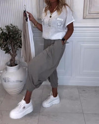Pantalon Uni Bouffant Décontracté