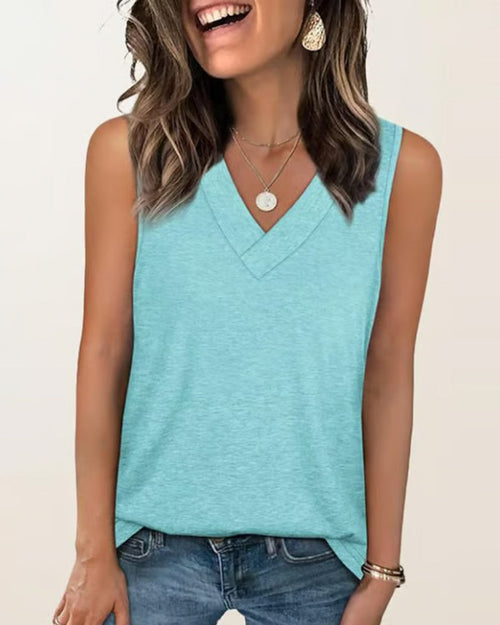 Débardeur T-Shirt Femme Sans Manches Col V Amincissant Coupe Décontractée