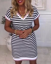 Robe Col En V Rayée Contrastée
