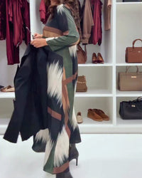 Robe Tendance Imprimée À Col Rond Et Manches Longues