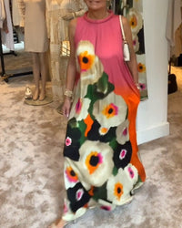 Robe longue décontractée sans manches à imprimé floral