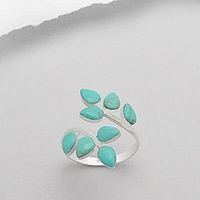 Bague vintage avec feuille turquoise