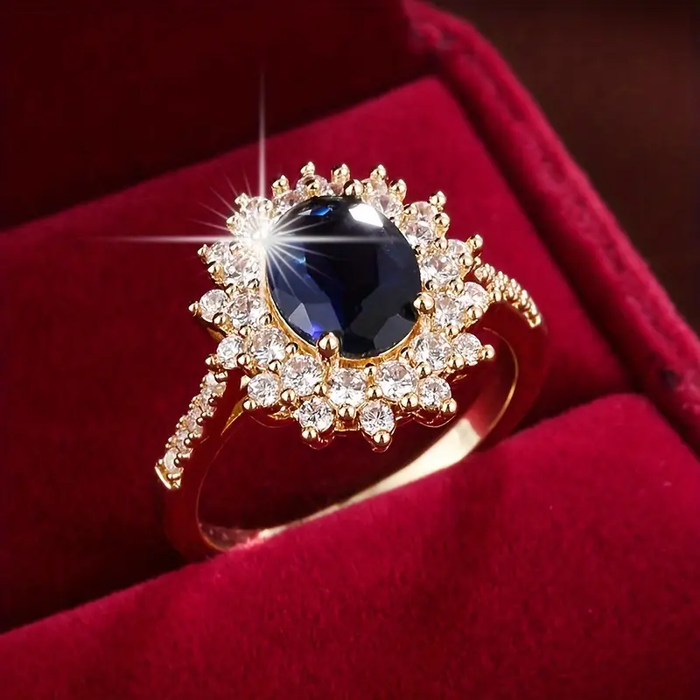 Bague avec Zirconium Bleu Foncé Brillant