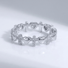 BAGUE CROIX ET CŒURS EN ARGENT