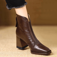 Bottines en cuir pour femmes Ovelle – Talon bloc sculpté et fermeture éclair arrière