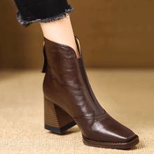 Bottines en cuir pour femmes Ovelle – Talon bloc sculpté et fermeture éclair arrière