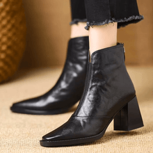 Bottines en cuir pour femmes Ovelle – Talon bloc sculpté et fermeture éclair arrière