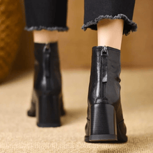 Bottines en cuir pour femmes Ovelle – Talon bloc sculpté et fermeture éclair arrière
