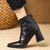 Bottines en cuir pour femmes Ovelle – Talon bloc sculpté et fermeture éclair arrière