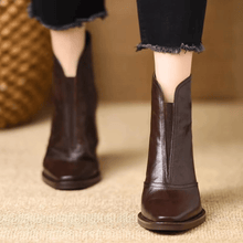 Bottines en cuir pour femmes Ovelle – Talon bloc sculpté et fermeture éclair arrière