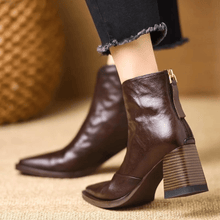 Bottines en cuir pour femmes Ovelle – Talon bloc sculpté et fermeture éclair arrière