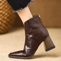 Bottines en cuir pour femmes Ovelle – Talon bloc sculpté et fermeture éclair arrière
