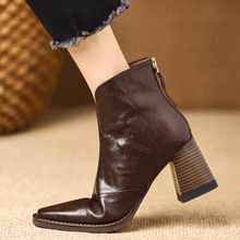 Bottines en cuir pour femmes Ovelle – Talon bloc sculpté et fermeture éclair arrière