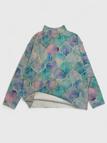 Pull en tricot à col roulé avec imprimé géométrique pour femmes, à manches longues