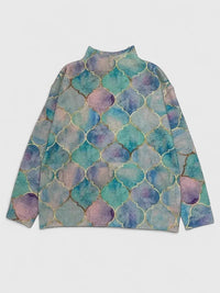 Pull en tricot à col roulé avec imprimé géométrique pour femmes, à manches longues
