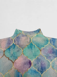 Pull en tricot à col roulé avec imprimé géométrique pour femmes, à manches longues